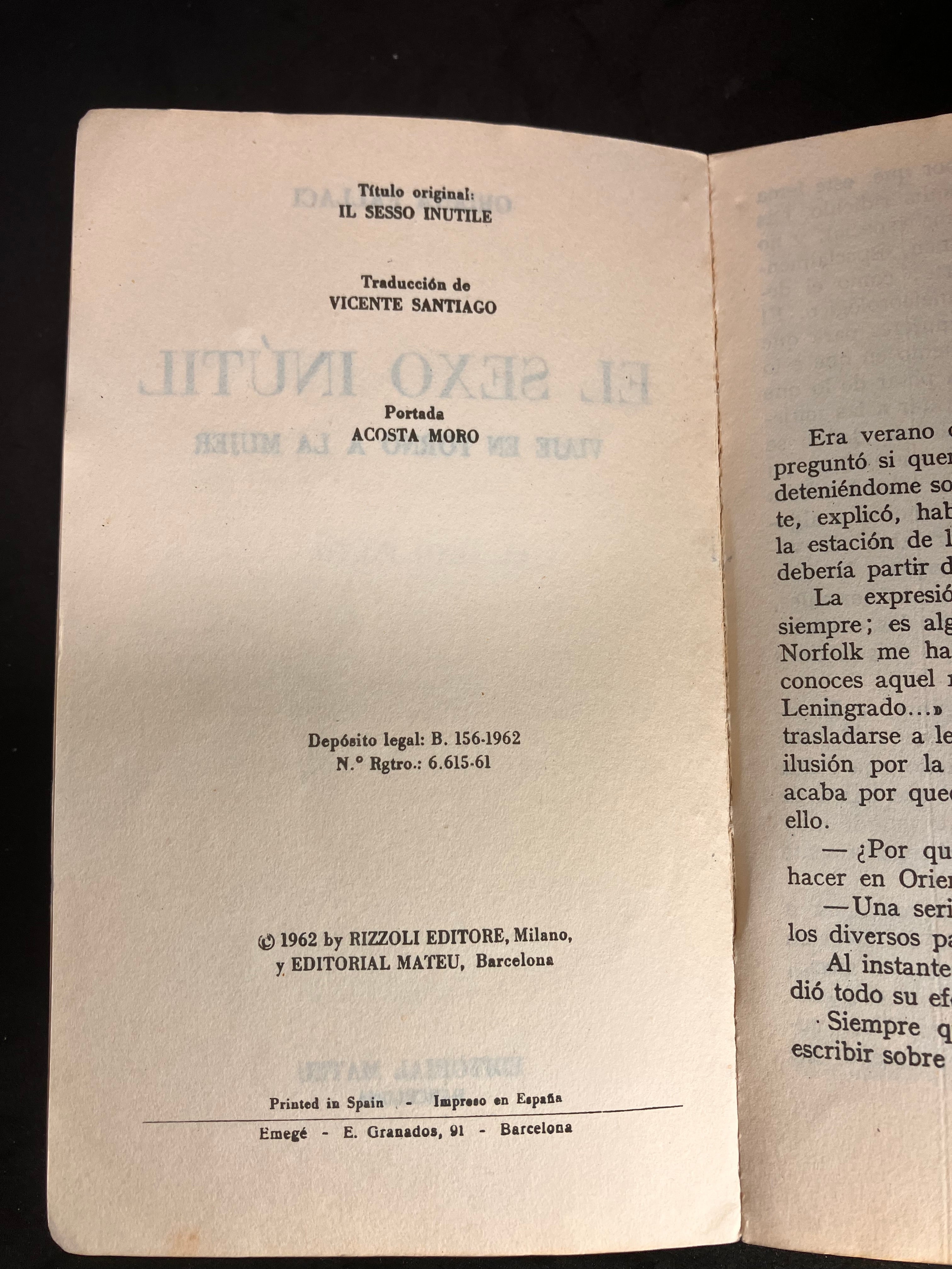 El sexo inútil. Viaje en torno a la mujer – Oriana Fallaci (Editorial Mateu, primera edición española, 1962)