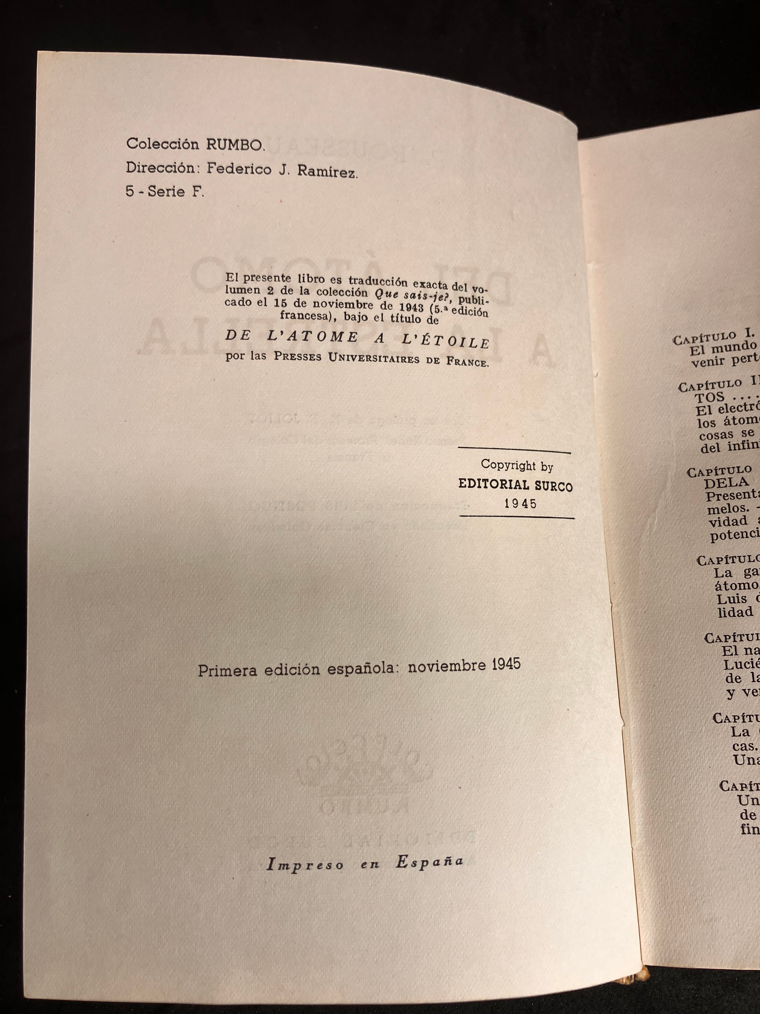 Del átomo a la estrella – P. Rousseau (Editorial Surco, Colección Rumbo, 1ª edición española, 1945)