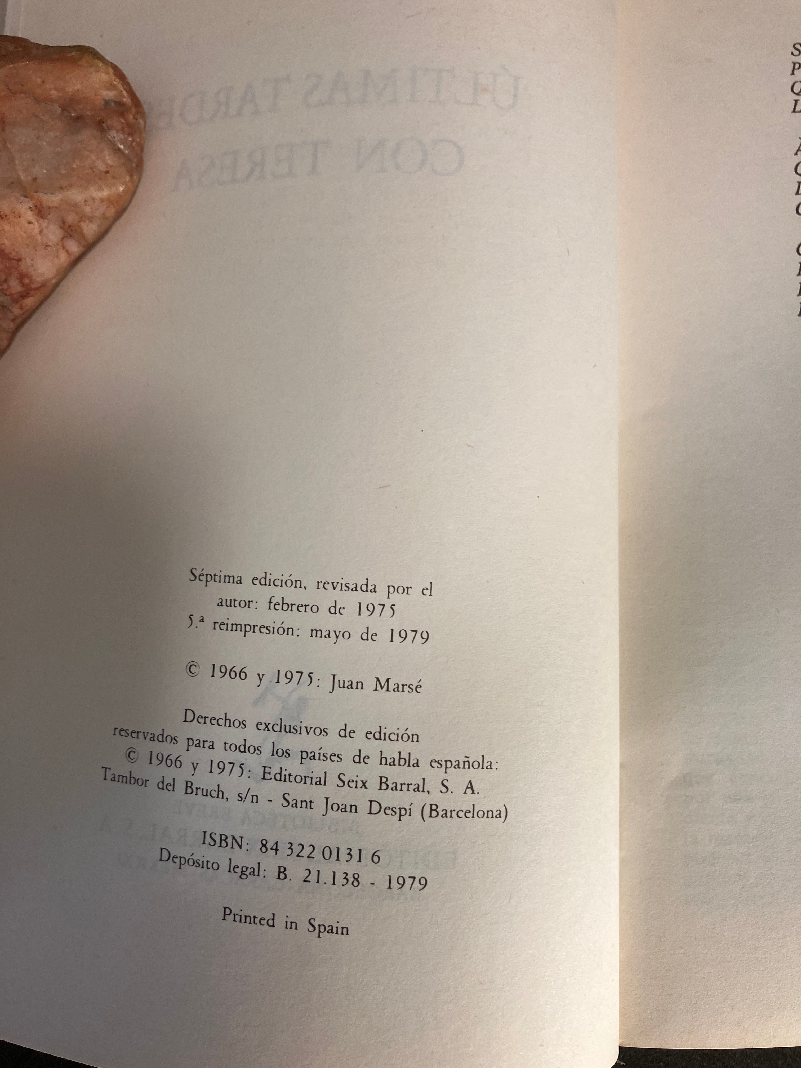 Últimas tardes con Teresa – Juan Marsé – Édition Seix Barral 1979 (7e édition, 5e réimpression)