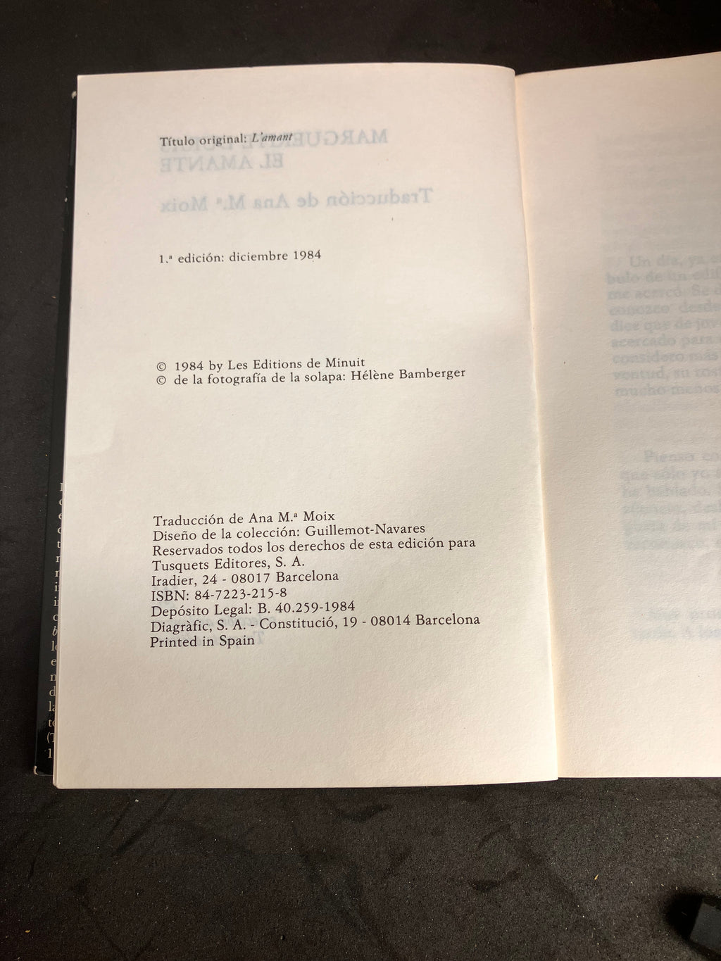 El amante – Marguerite Duras (Tusquets Editores, 1ª edición española, 1984)