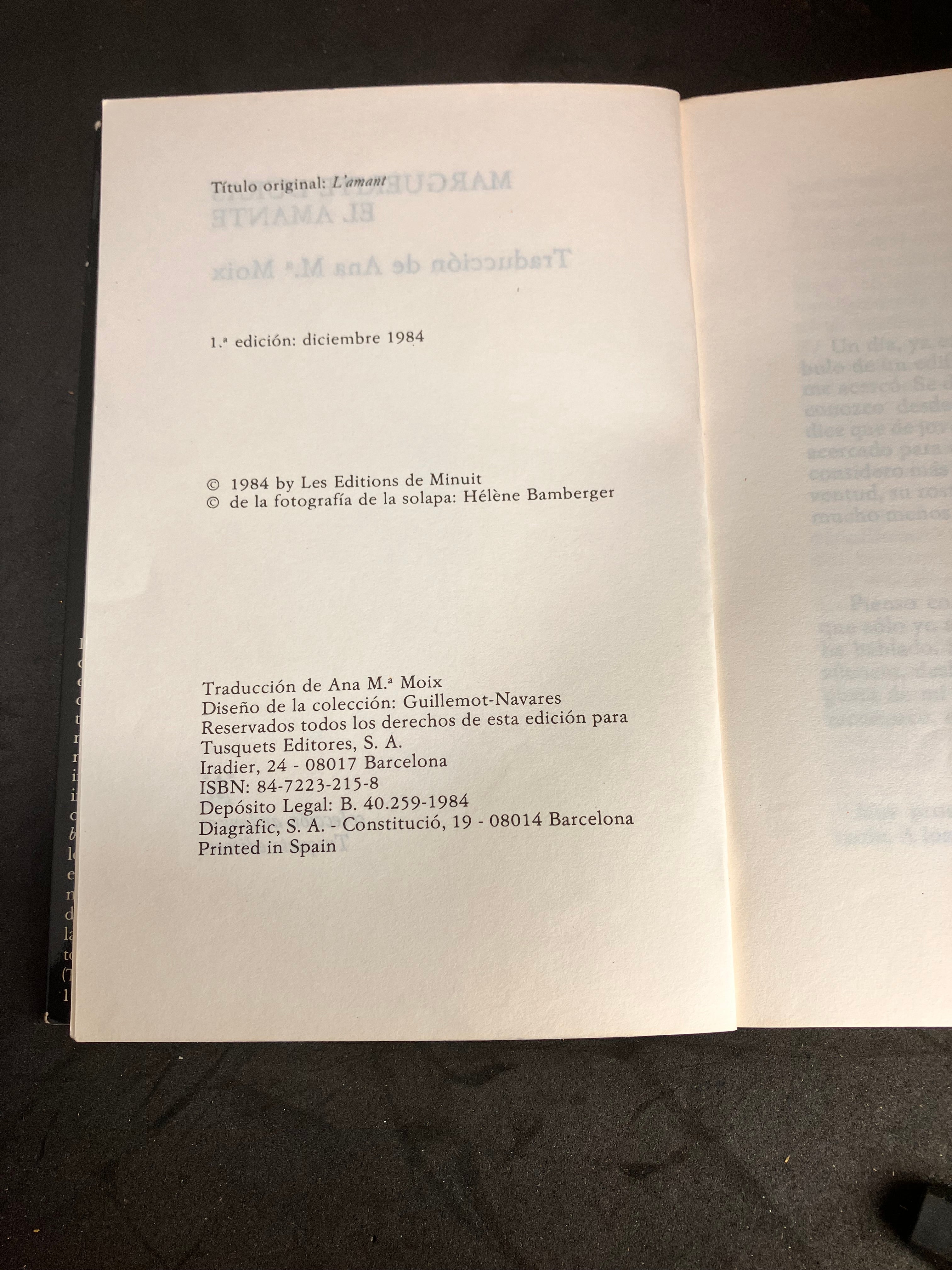 El amante – Marguerite Duras (Tusquets Editores, 1ª edición española, 1984)