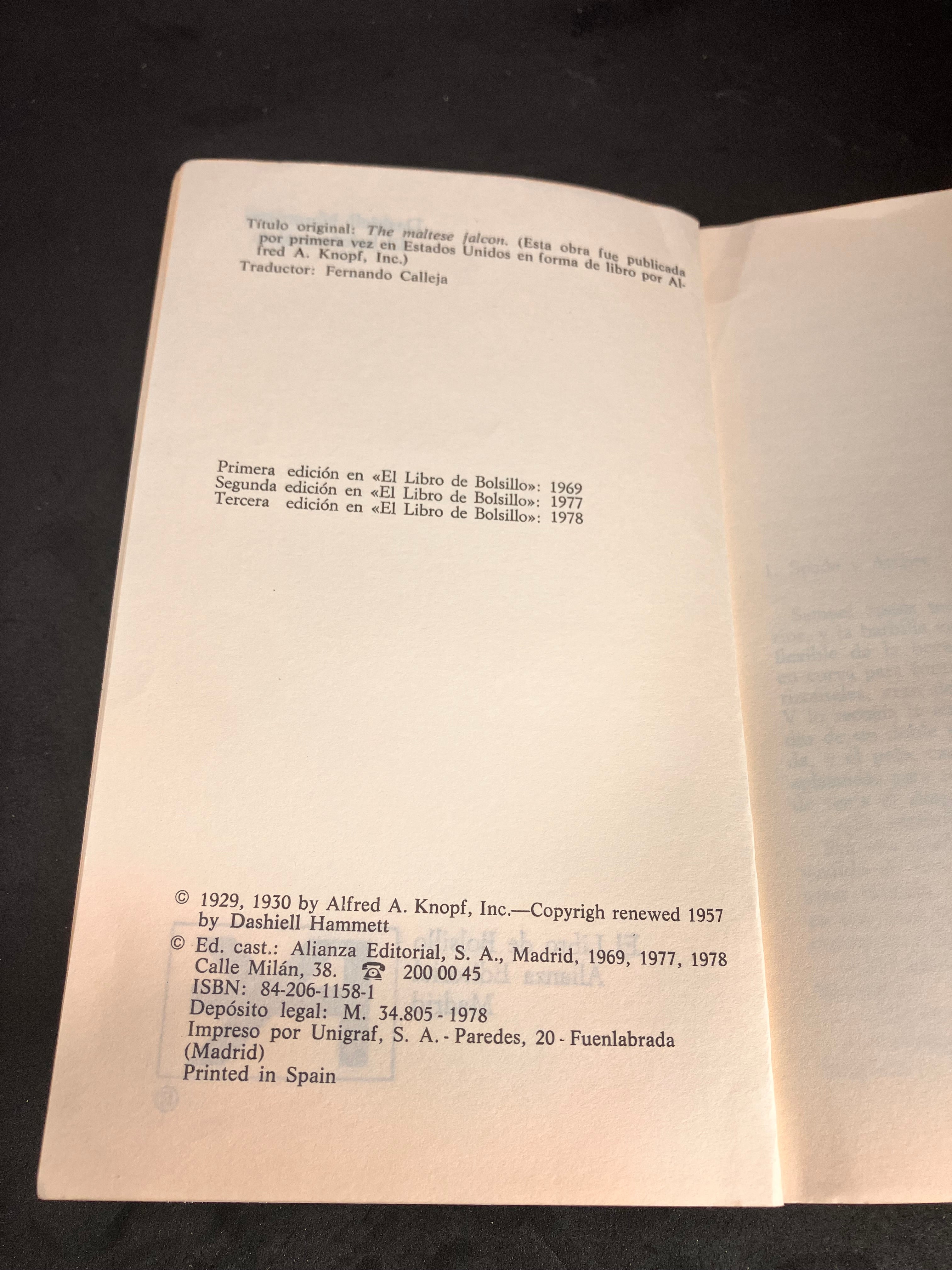 El halcón maltés – Dashiell Hammett (Alianza Editorial, El Libro de Bolsillo, 1978)