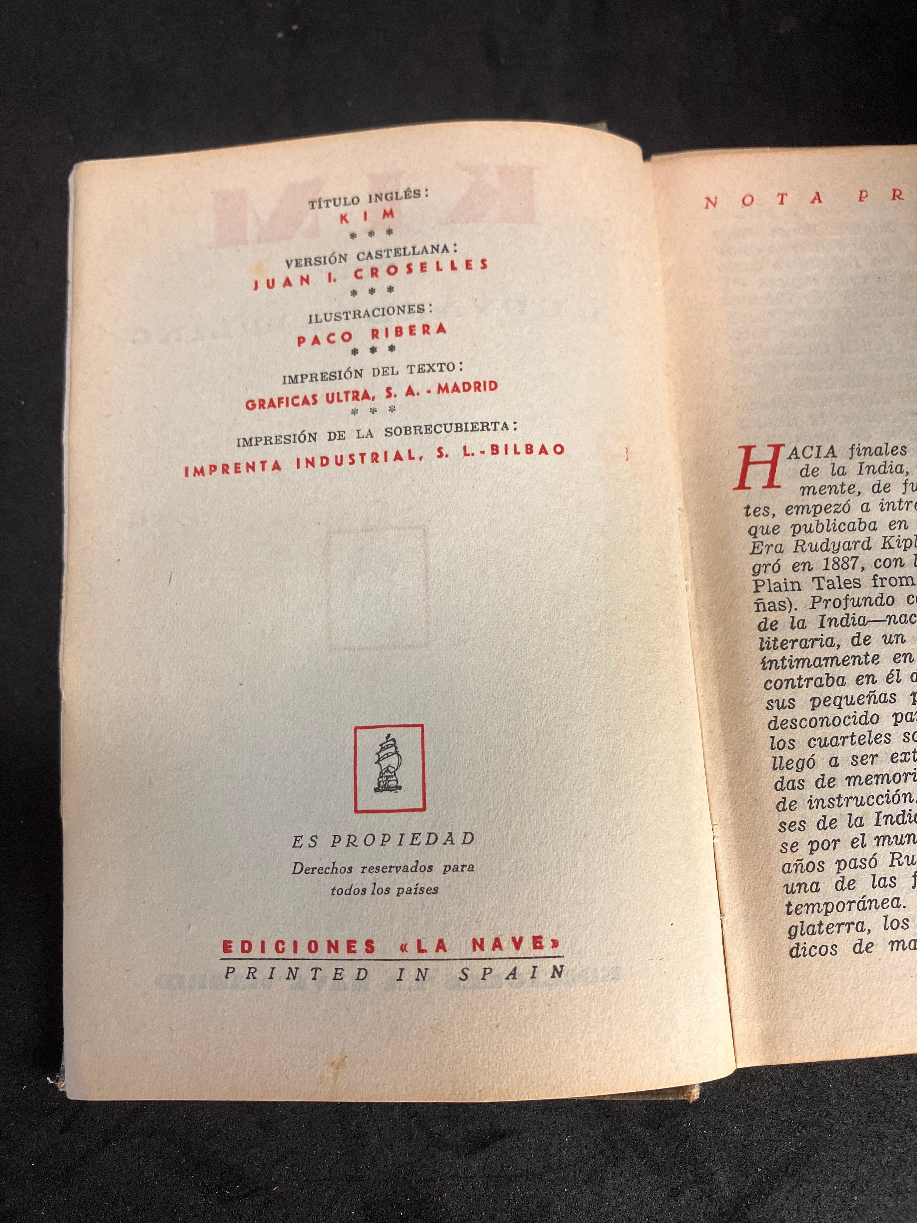 Kim – Rudyard Kipling (Ediciones La Nave, Espagne, années 1950-60)
