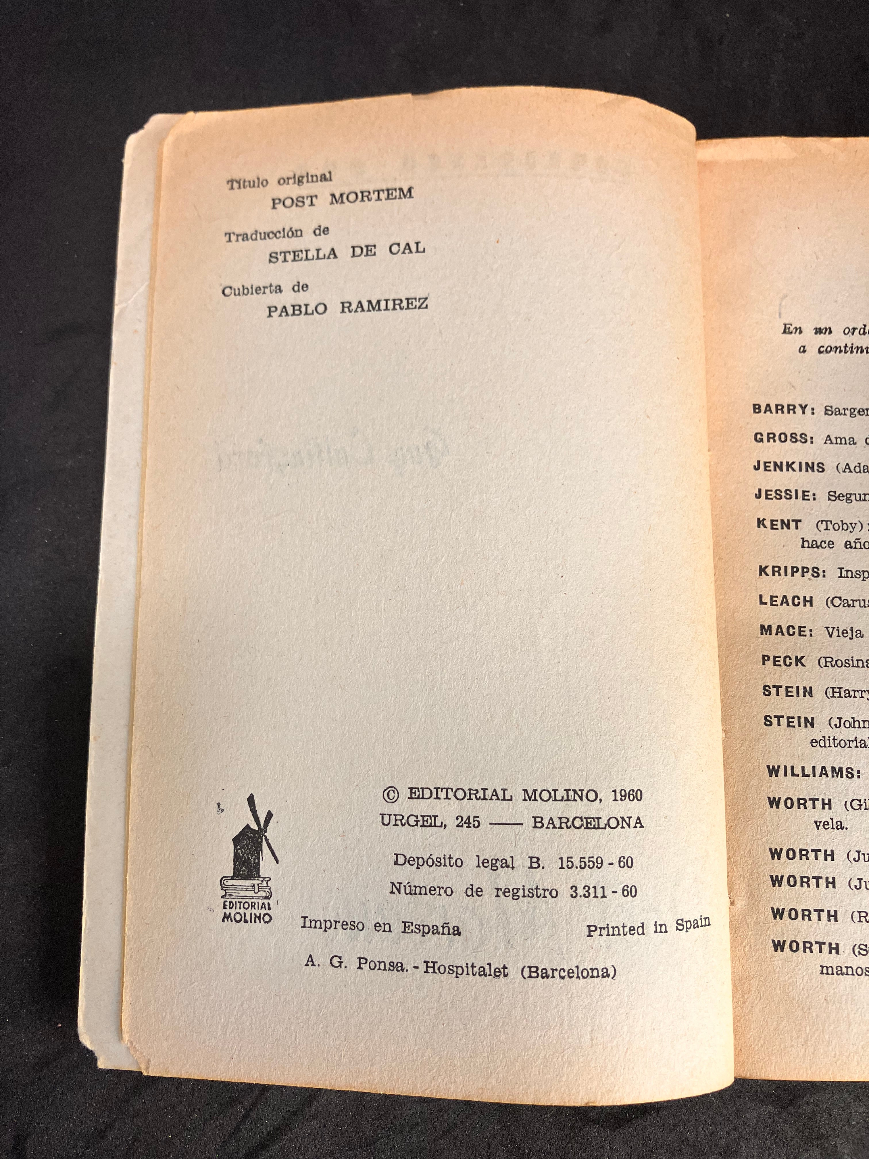 Post Mortem – Guy Cullingford (Editorial Molino, Biblioteca Oro, 1960)