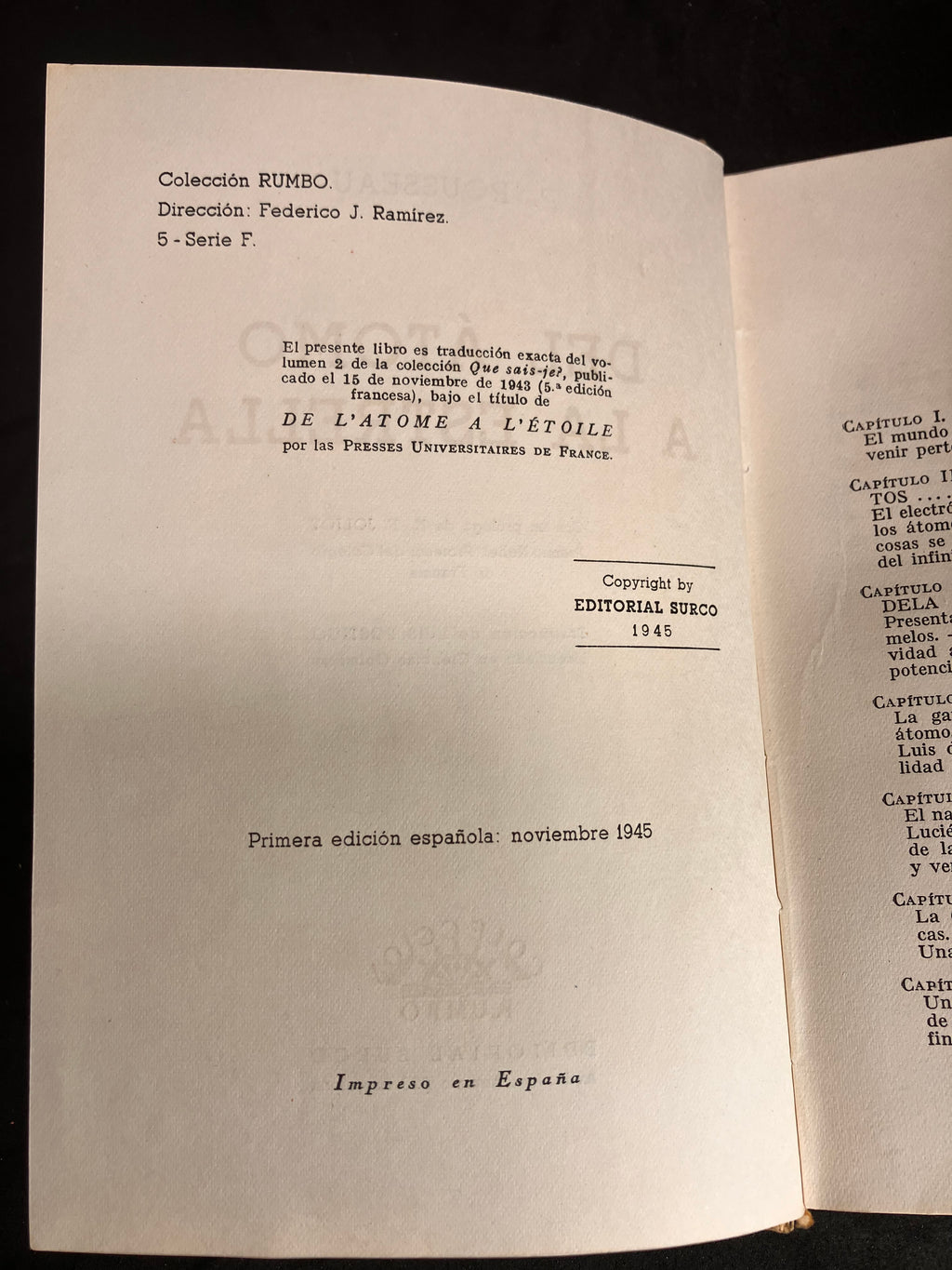 Del átomo a la estrella – P. Rousseau (Editorial Surco, Colección Rumbo, 1ª edición española, 1945)