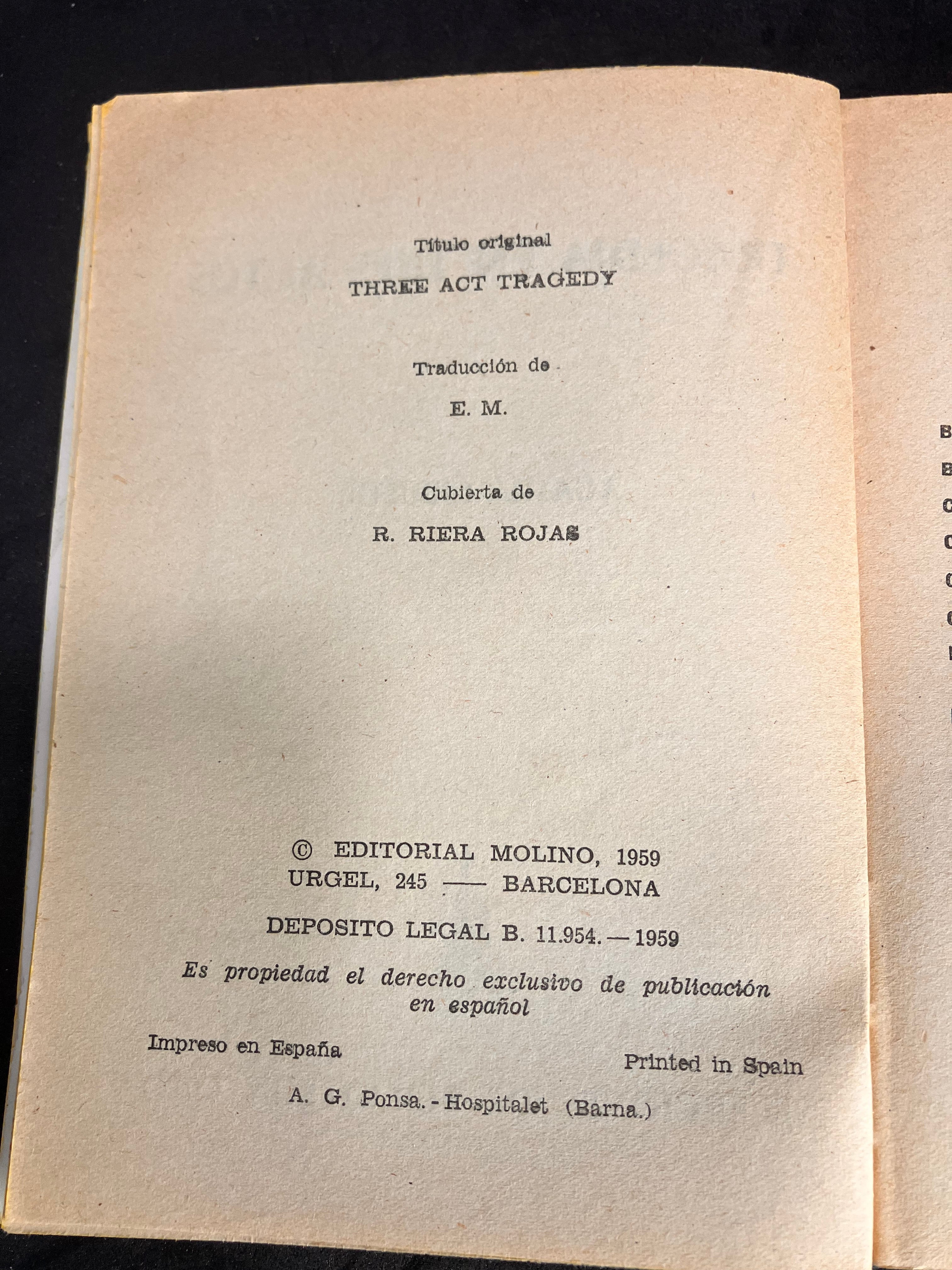 Tragedia en tres actos – Agatha Christie (Editorial Molino, Selecciones de Biblioteca Oro, 1959, trad. “E. M.”)