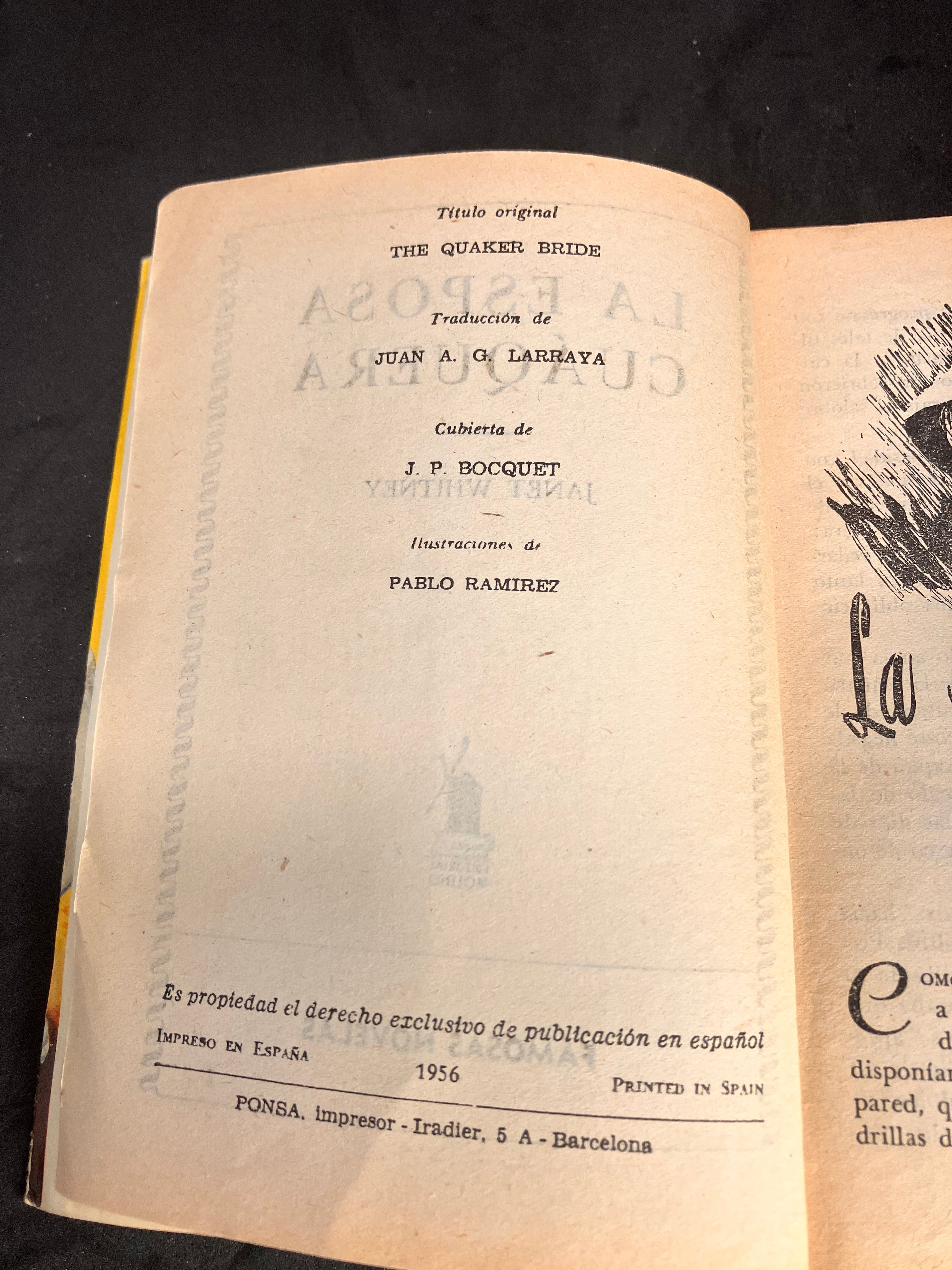 La esposa cuáquera – Janet Whitney (Barcelona, 1956, trad. Juan A. G. Larraya, cubierta J. P. Bocquet, ilustraciones Pablo Ramírez)
