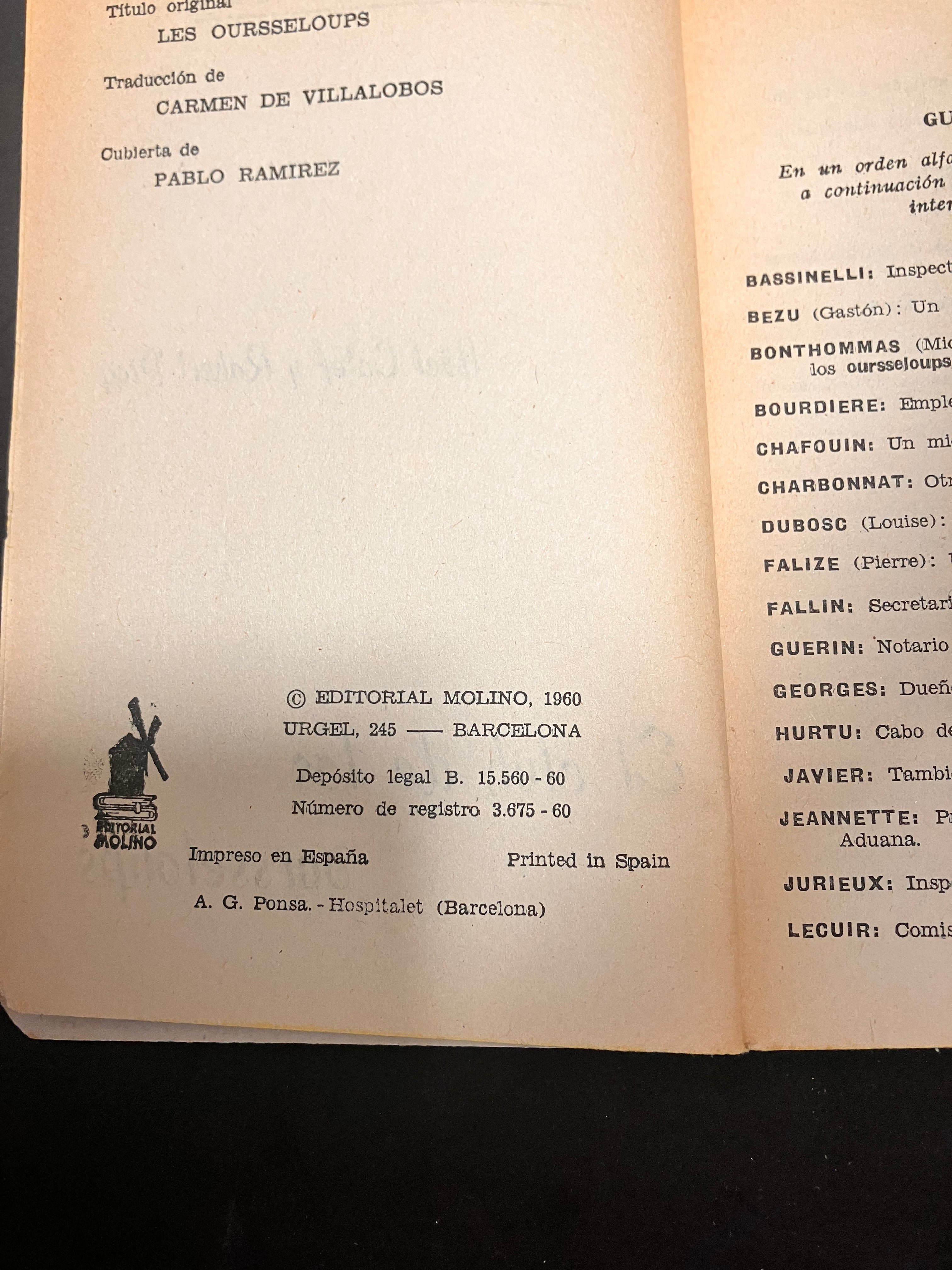 El club de los oursseloups – Noël Calef & R. Pico (Editorial Molino, Biblioteca Oro, 1960, trad. Carmen de Villalobos, couv. Pablo Ramírez)