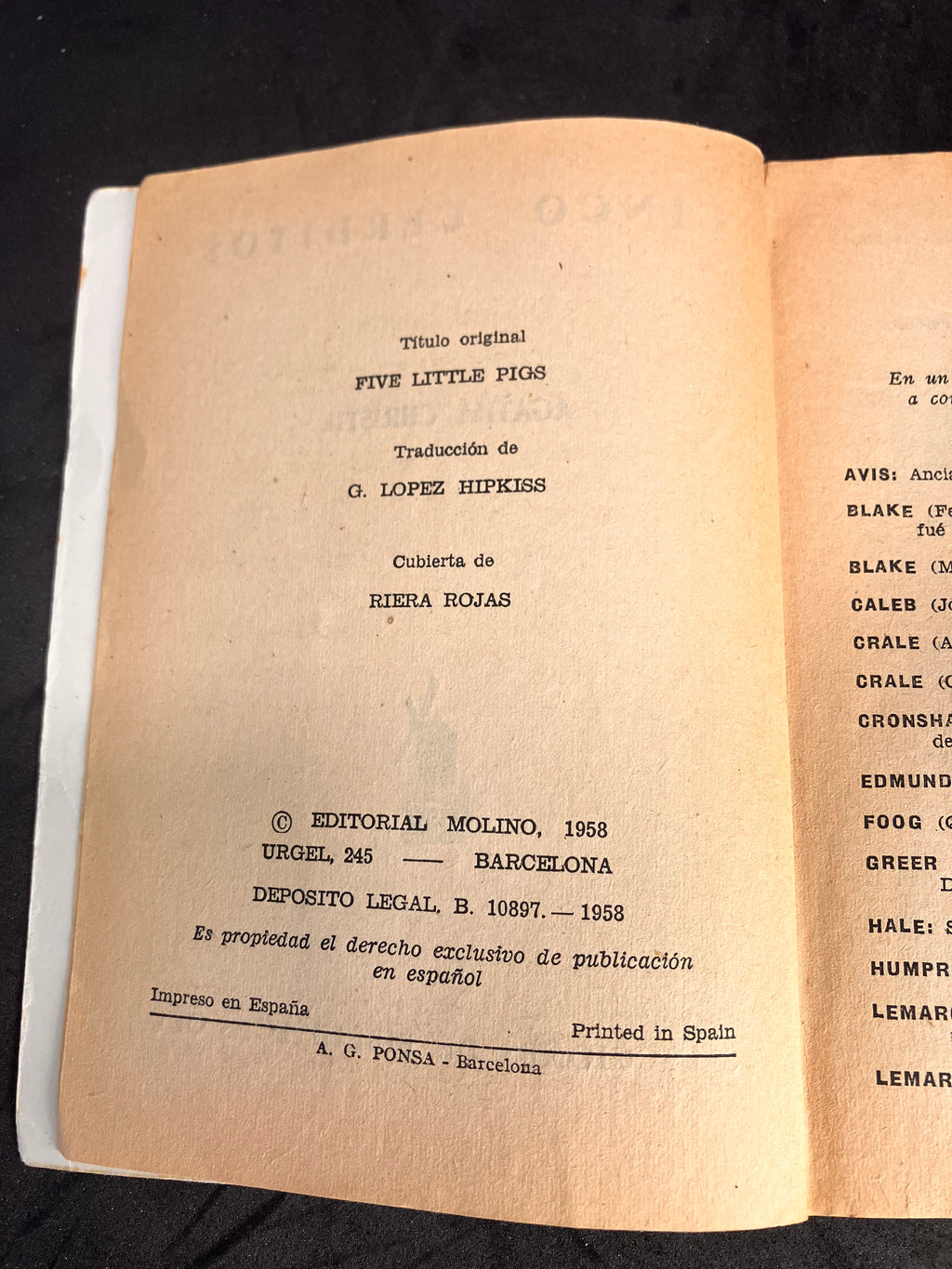 Cinco cerditos – Agatha Christie (Editorial Molino, Selecciones de Biblioteca Oro, 1958, trad. G. López Hipkiss)