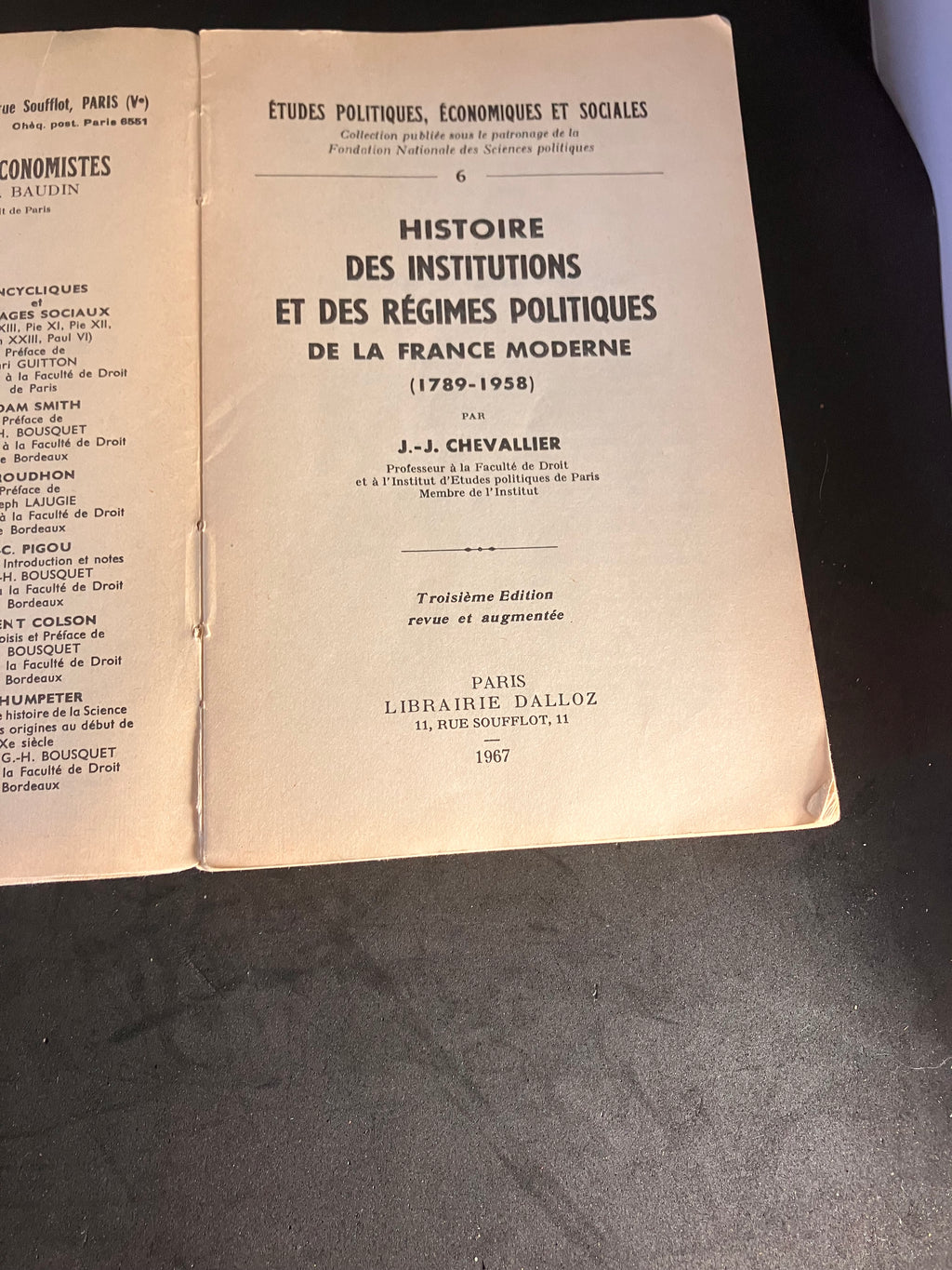 J.-J. Chevallier – Histoire des institutions et des régimes politiques de la France moderne (1789-1958) – Dalloz, 1967