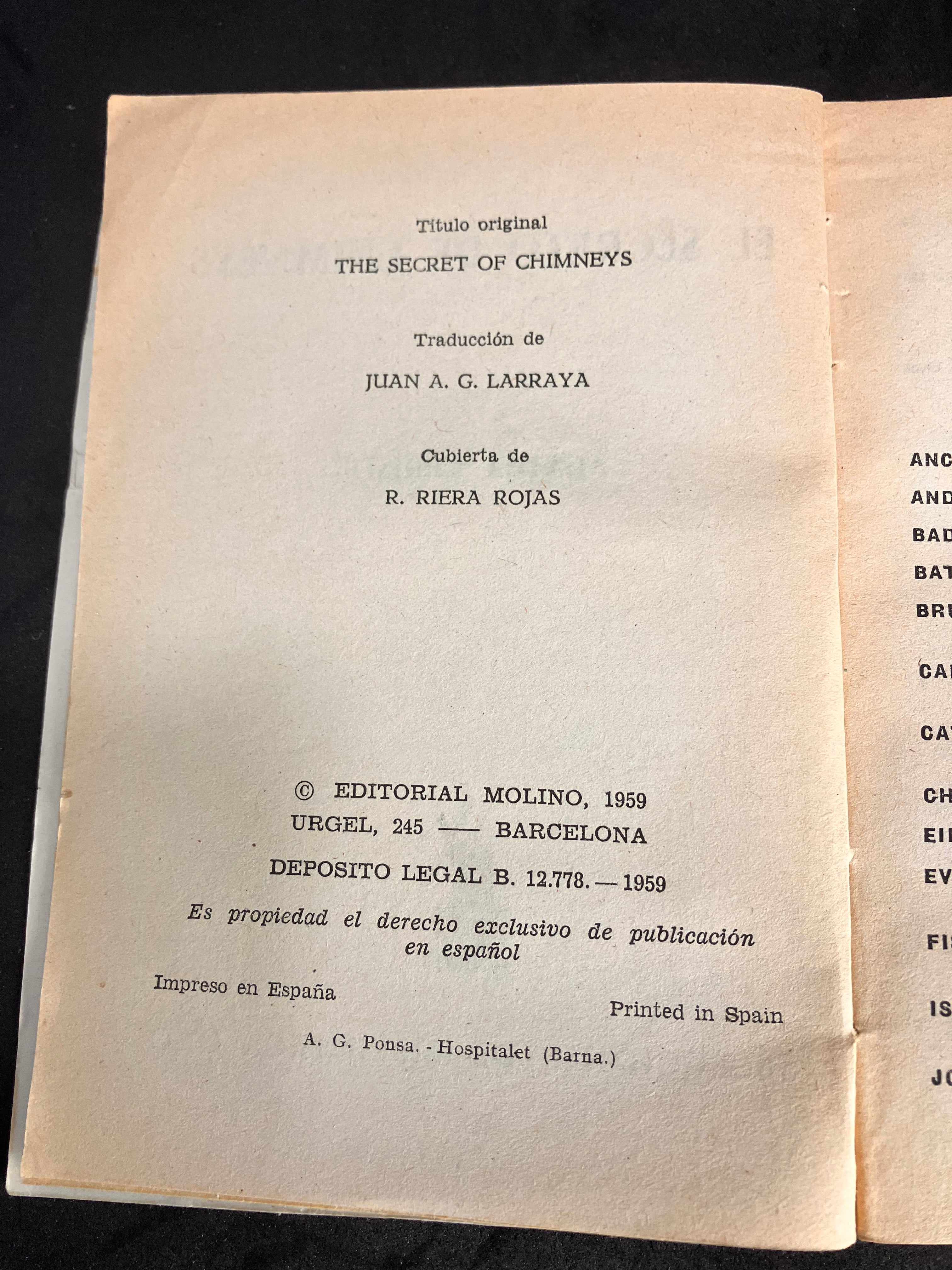 El secreto de Chimneys – Agatha Christie (Editorial Molino, Selecciones de Biblioteca Oro, 1959, trad. Juan A. G. Larraya)