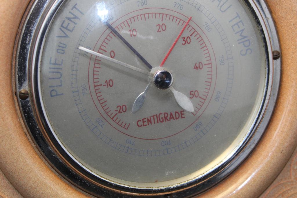 Baromètre & thermomètre vintage – SIPA Paris – céramique brun ocre (années 50-60)