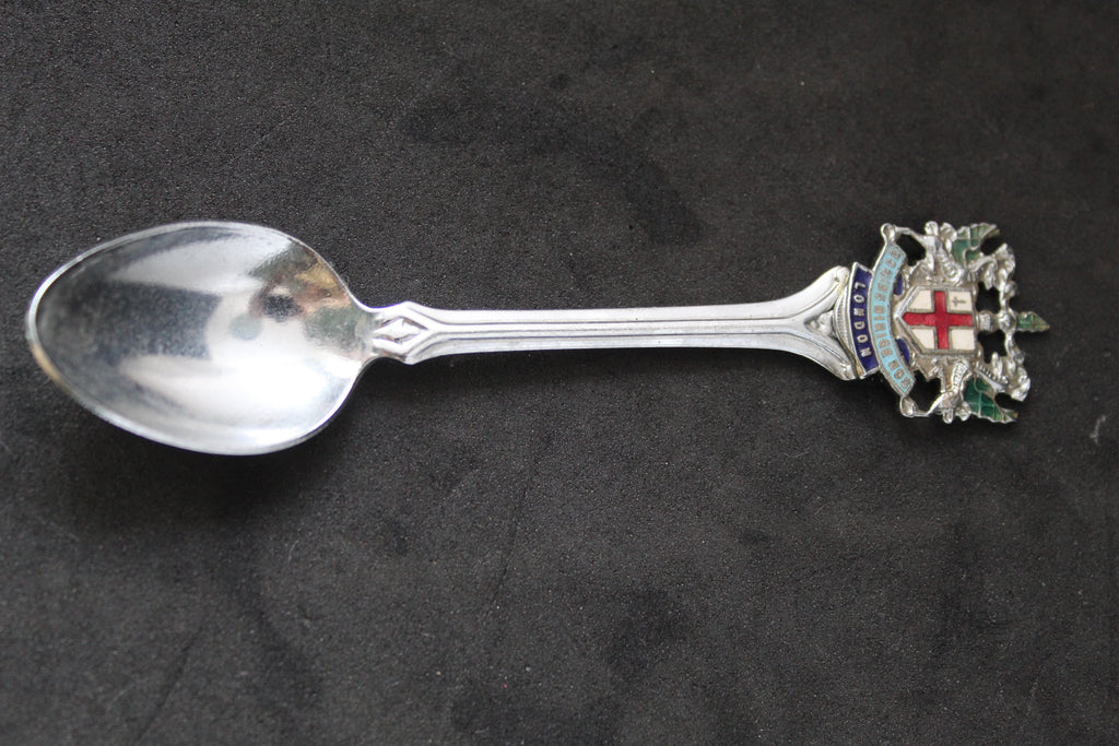 Cuillère Souvenir Vintage – City of London – Armoiries Émaillées – Métal Argenté