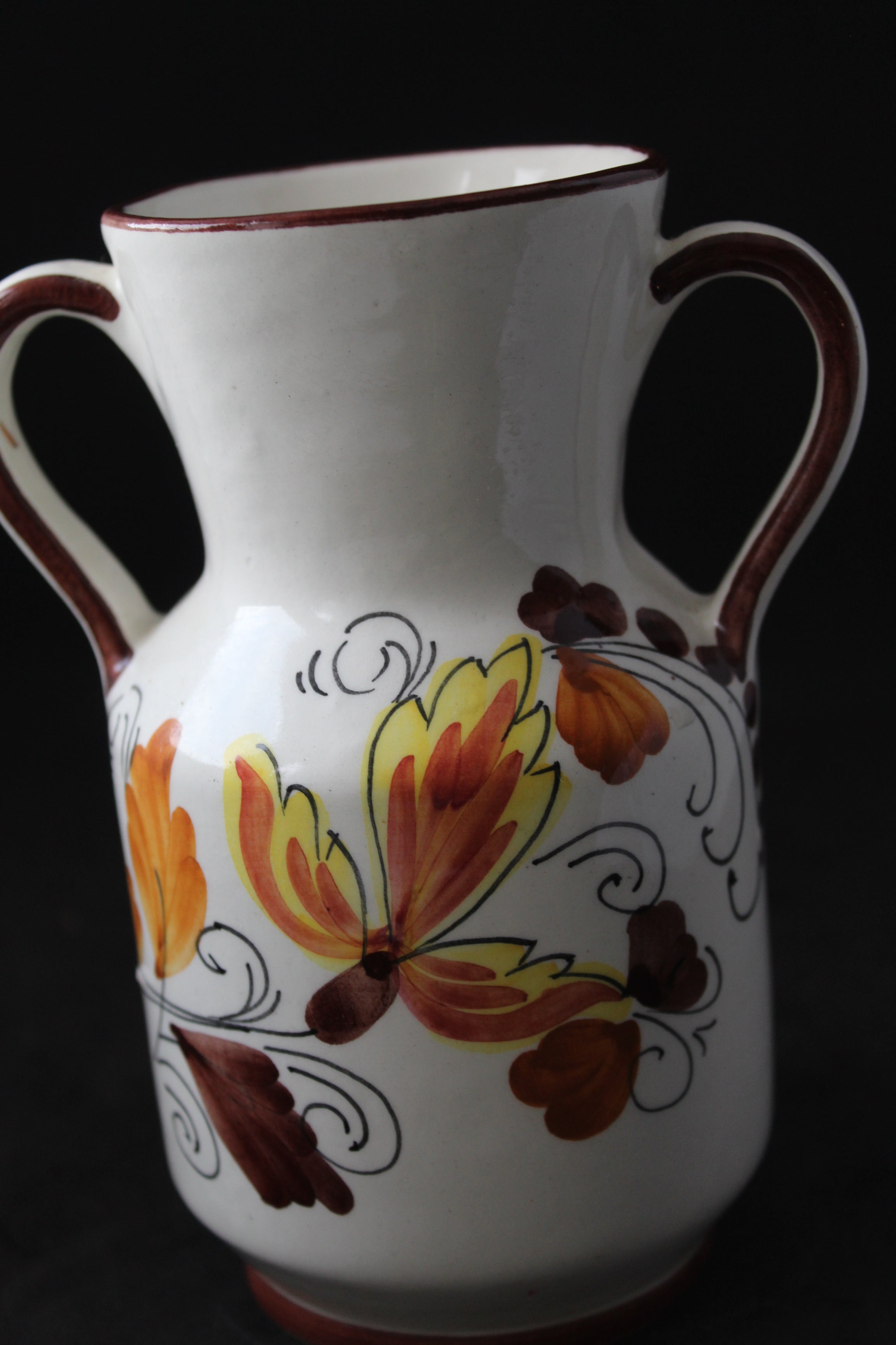 Vase Deruta authentique – Made in Italy – Faïence peinte à la main – Motifs floraux jaunes & ocres – Vintage