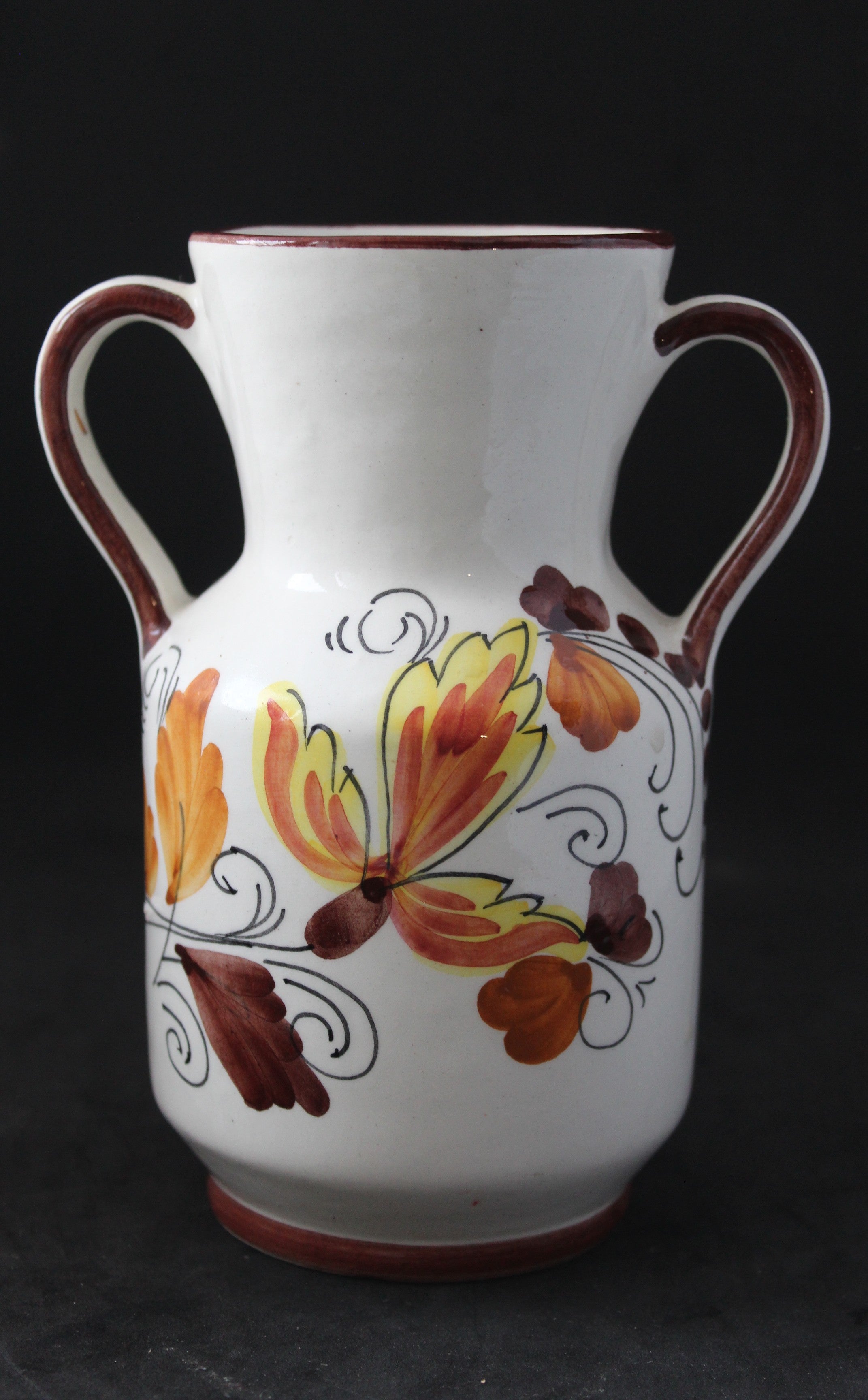 Vase Deruta authentique – Made in Italy – Faïence peinte à la main – Motifs floraux jaunes & ocres – Vintage