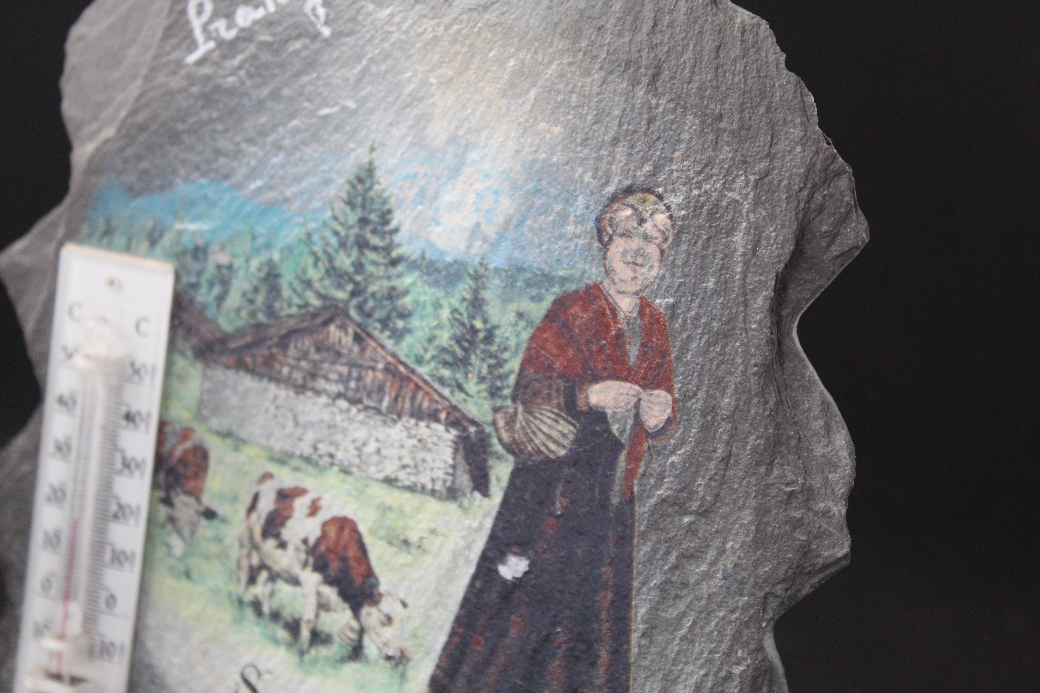 Peinture artisanale sur ardoise – Savoie – avec thermomètre