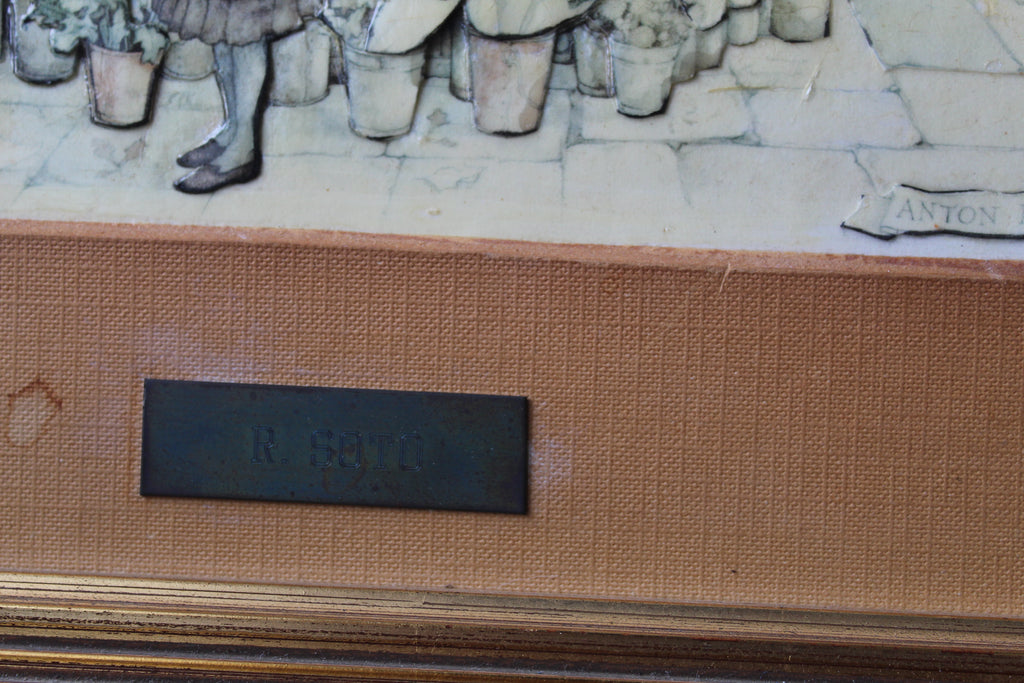 Tableau en Relief – Technique Papier Sculpté 3D – Scène de Marché aux Fleurs