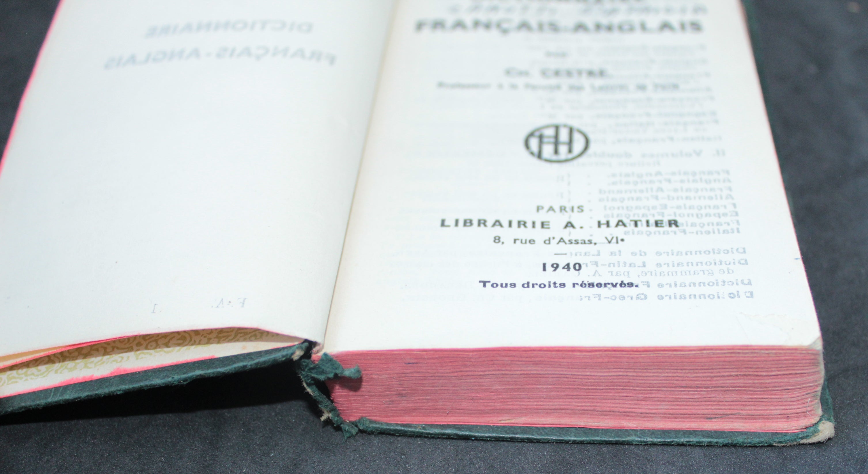Dictionnaire Français–Anglais / Anglais–Français – Ch. Cestre – Librairie Hatier, 1940 – Collection Gémeaux