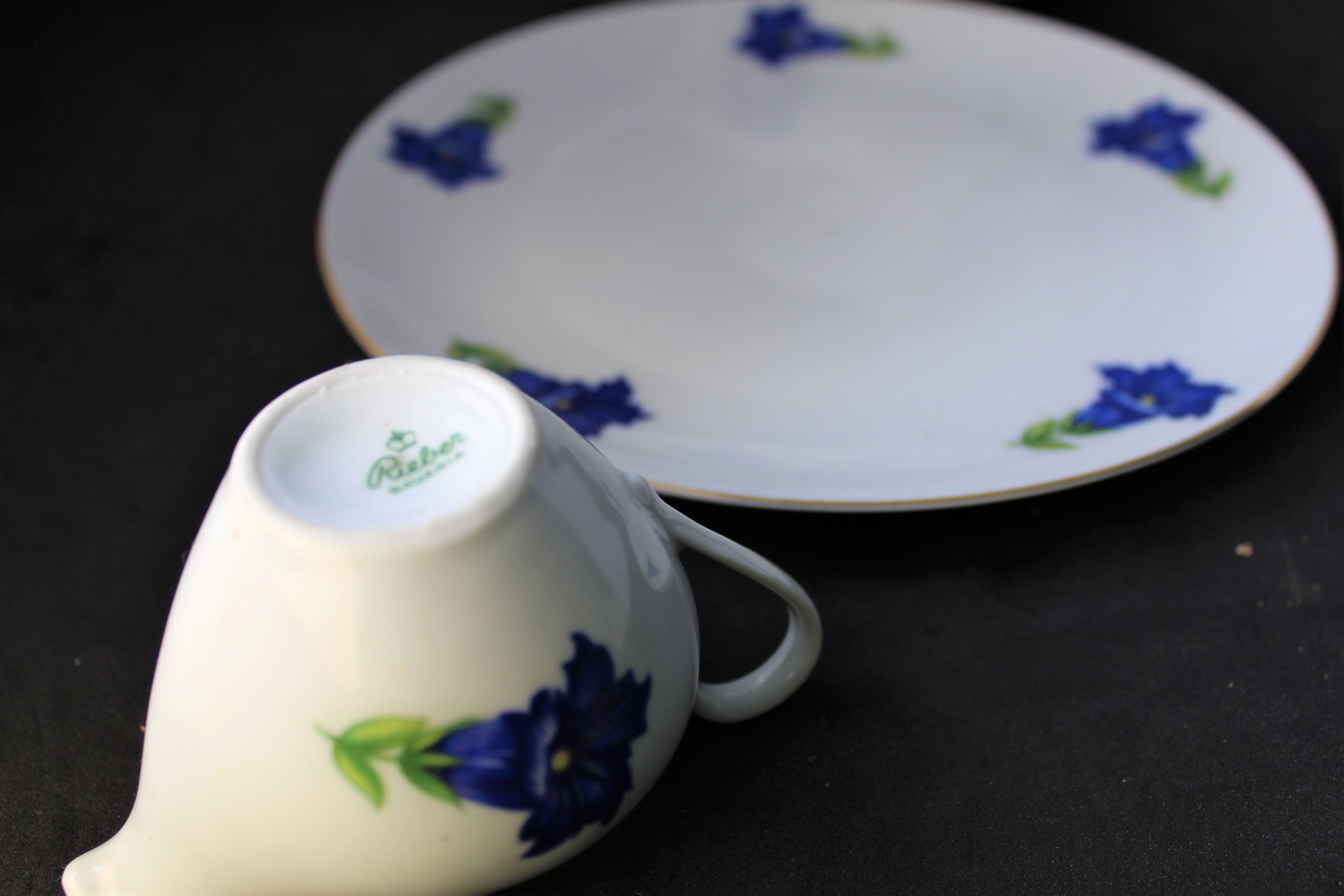 Service à thé/café en porcelaine Rieber Bavaria – Décor bleu floral